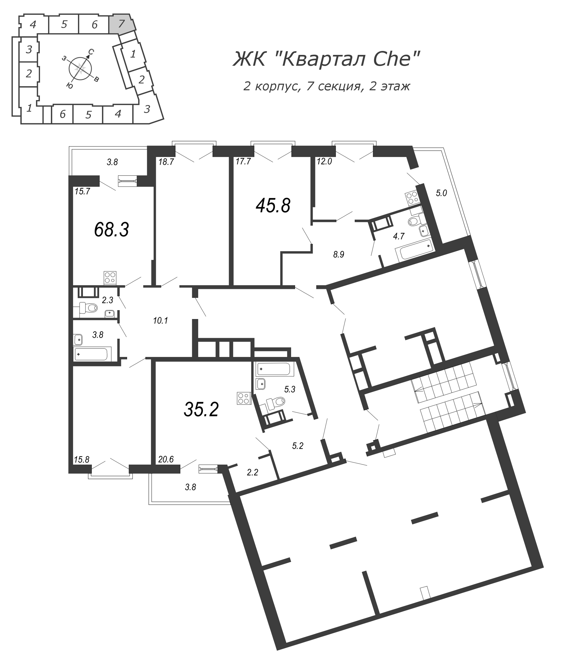 Квартира-студия, 35.9 м² в ЖК "Квартал Che" - планировка этажа