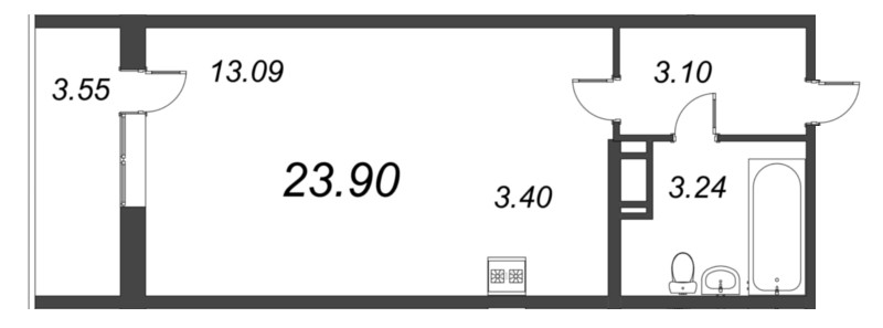 Квартира-студия, 23.9 м² в ЖК "Капральский" - планировка, фото №1