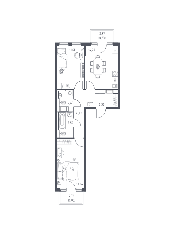 2-комнатная квартира, 56.68 м² в ЖК "Новое Колпино" - планировка, фото №1