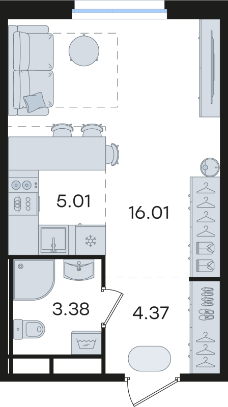 Квартира-студия, 28.77 м² в ЖК "Романовка" - планировка, фото №1