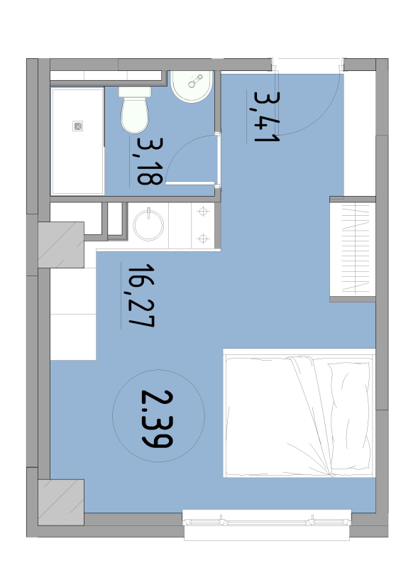 Квартира-студия, 22.86 м² в ЖК "Cosmos Smart Yuzhny" - планировка, фото №1