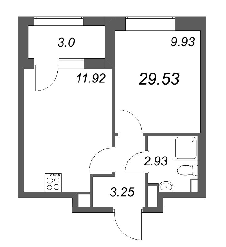 1-комнатная квартира, 29.53 м² в ЖК "Гранат" - планировка, фото №1