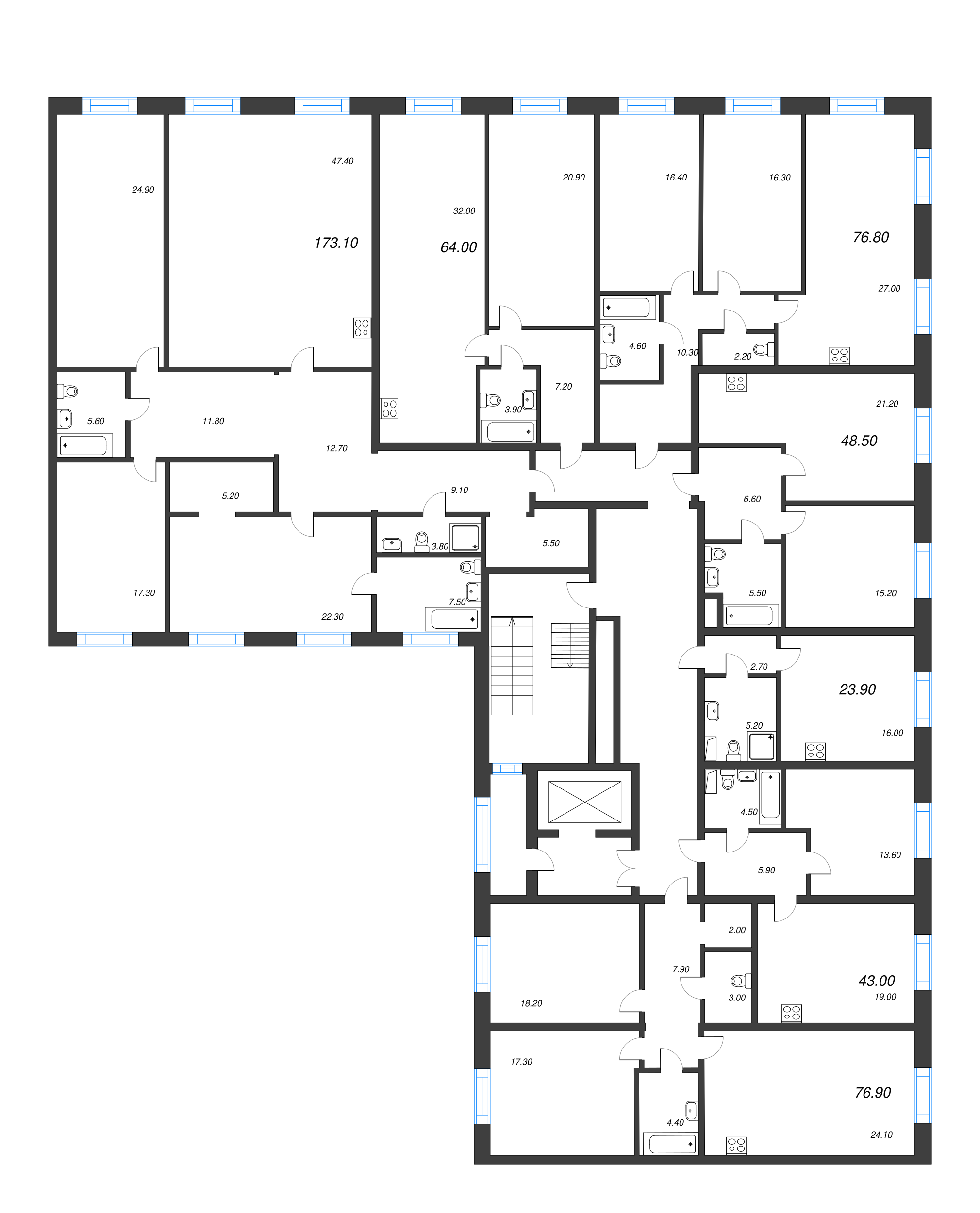 4-комнатная (Евро) квартира, 173 м² - планировка этажа
