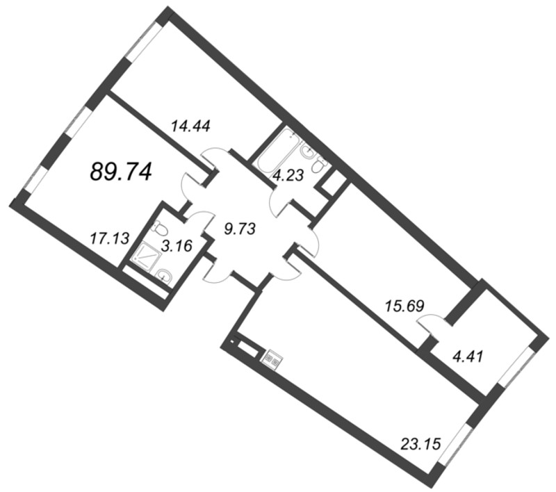 3-комнатная (Евро) квартира, 89.74 м² - планировка, фото №1