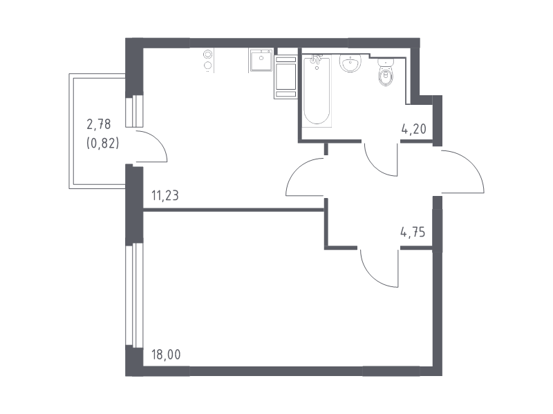 1-комнатная квартира, 39 м² в ЖК "Новое Колпино" - планировка, фото №1