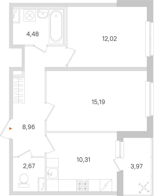 2-комнатная квартира, 53.63 м² в ЖК "Ясно.Янино" - планировка, фото №1