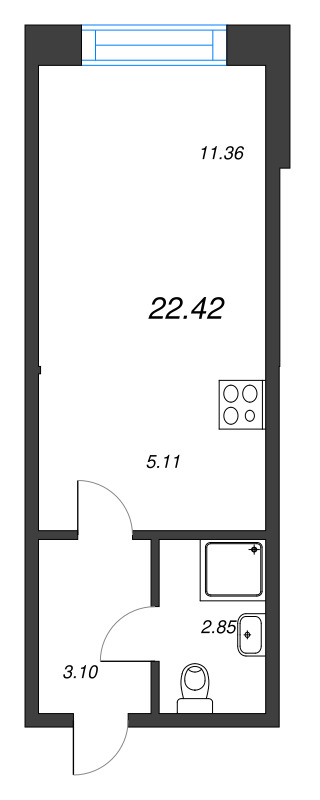 1-комнатная квартира, 22.42 м² в ЖК "Капральский берег" - планировка, фото №1