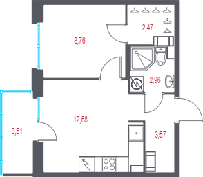 1-комнатная квартира, 31.39 м² в ЖК "Город-спутник Южный" - планировка, фото №1