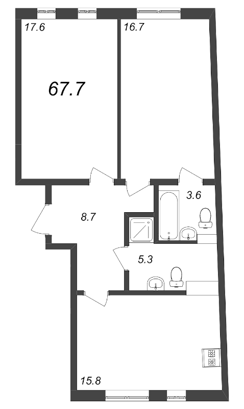 2-комнатная квартира, 67.7 м² - планировка, фото №1