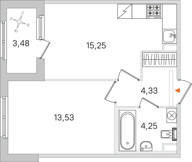 2-комнатная (Евро) квартира, 37.36 м² в ЖК "Дубровский" - планировка, фото №1