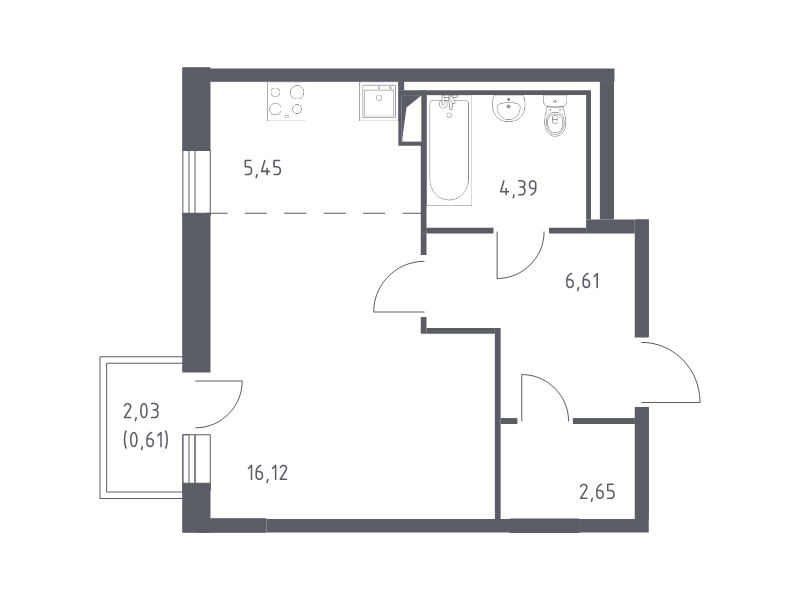 Квартира-студия, 35.83 м² - планировка, фото №1