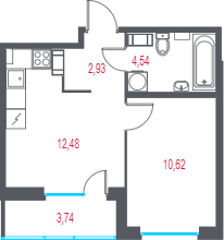 1-комнатная квартира, 32.89 м² в ЖК "Город-спутник Южный" - планировка, фото №1