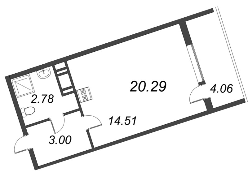 Квартира-студия, 20.4 м² - планировка, фото №1