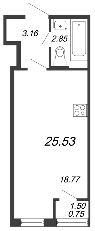 Квартира-студия, 24.9 м² - планировка, фото №1