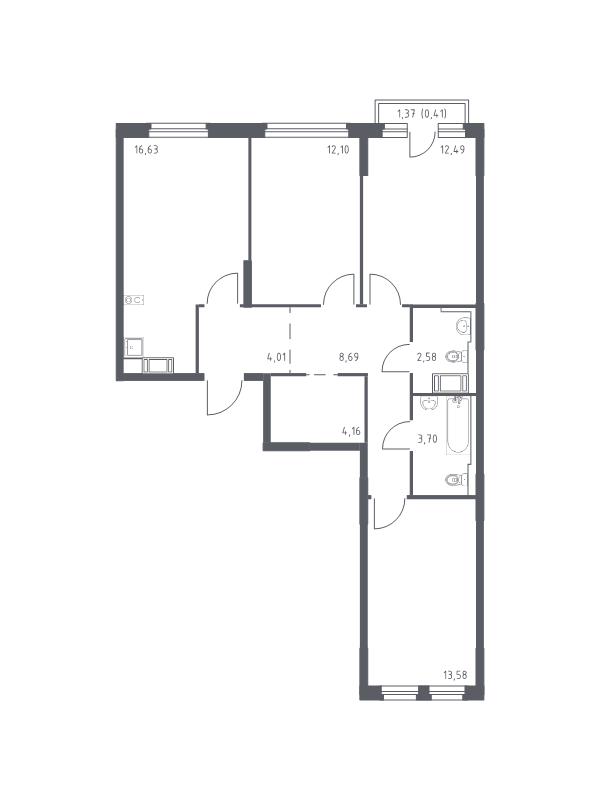 4-комнатная (Евро) квартира, 78.35 м² в ЖК "Новое Колпино" - планировка, фото №1