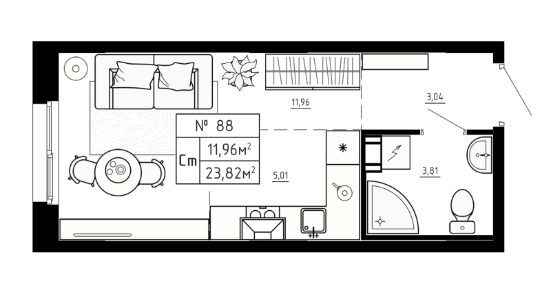 Квартира-студия, 23.82 м² в ЖК "Аннино Сити" - планировка, фото №1