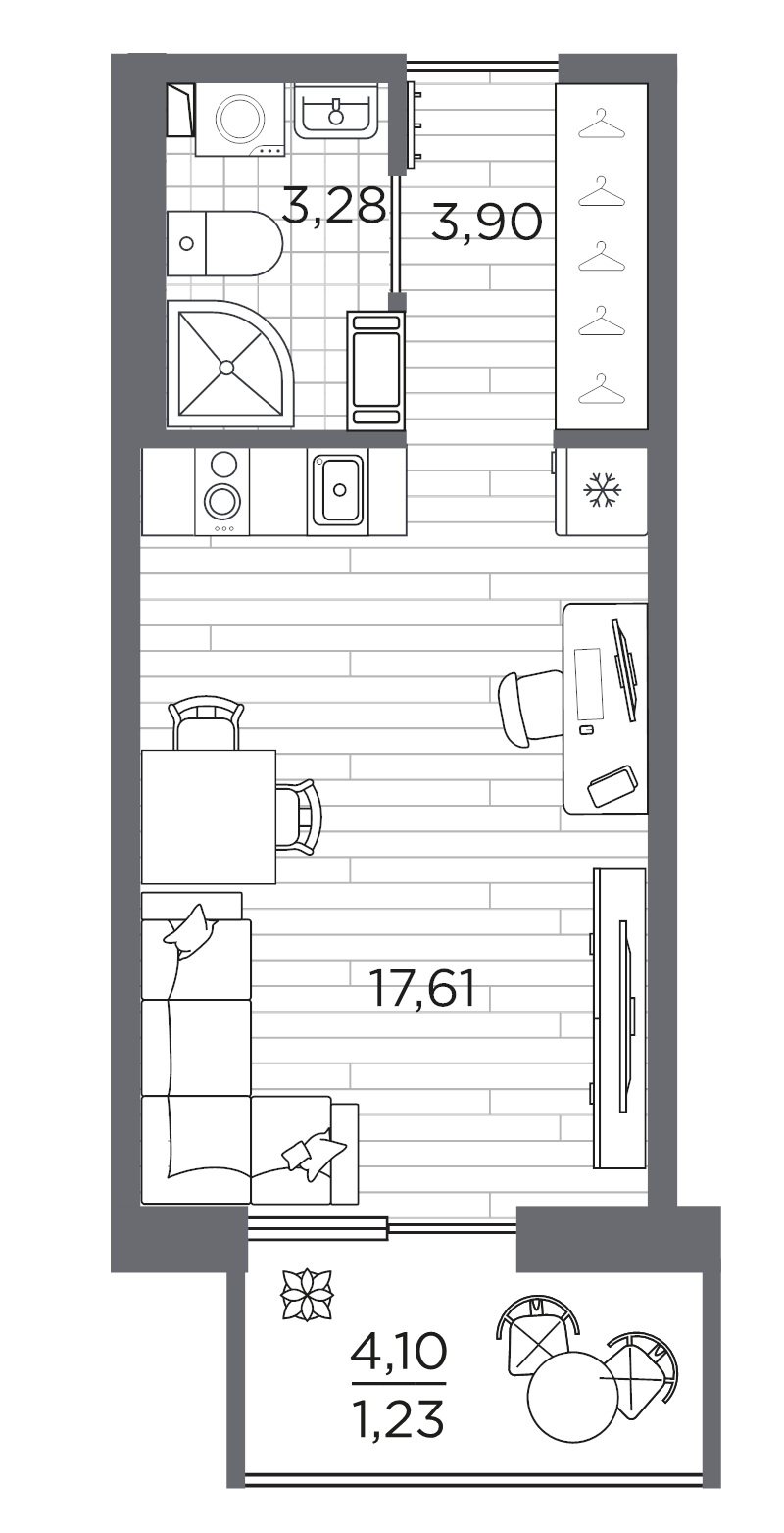 Квартира-студия, 26.02 м² в ЖК "Сезоны" - планировка, фото №1