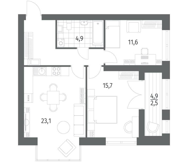 3-комнатная (Евро) квартира, 67.37 м² в ЖК "Наука" - планировка, фото №1