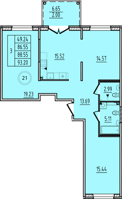 4-комнатная (Евро) квартира, 86.55 м² - планировка, фото №1