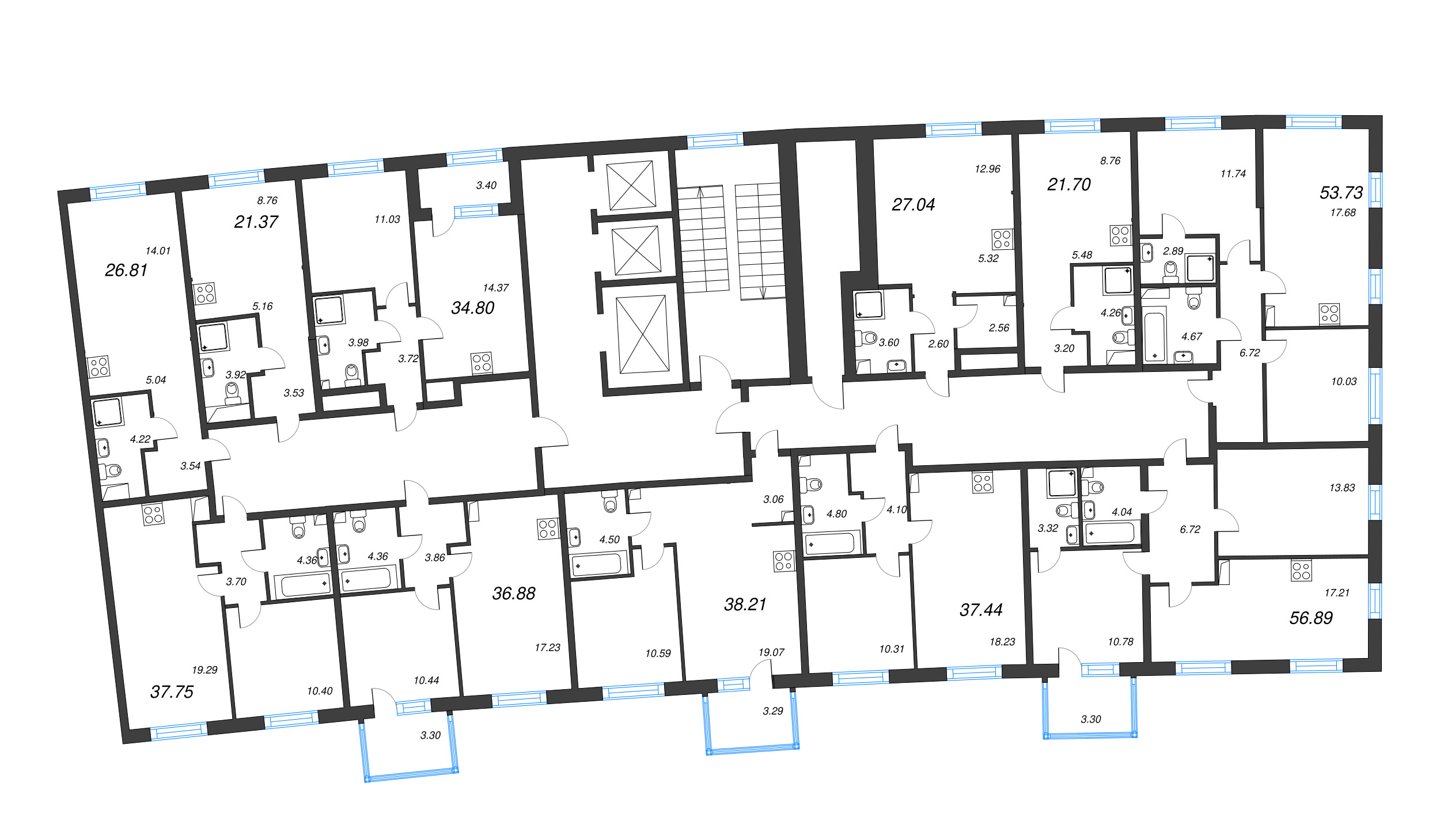 1-комнатная квартира, 34.8 м² в ЖК "Бульвар Грина" - планировка этажа