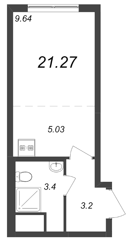 Квартира-студия, 21.27 м² - планировка, фото №1