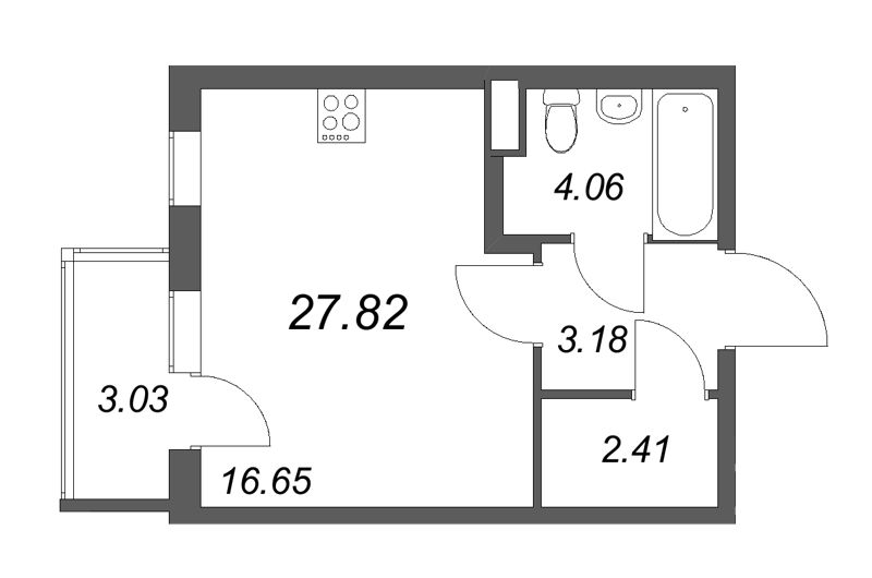 Квартира-студия, 27.82 м² в ЖК "Новая история" - планировка, фото №1