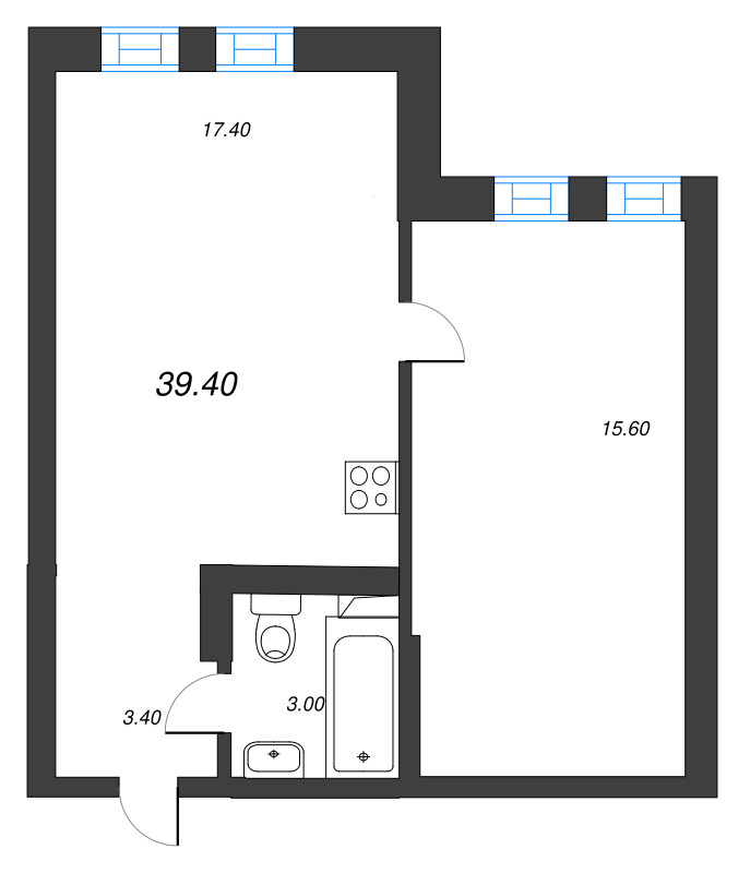 2-комнатная (Евро) квартира, 39.4 м² в ЖК "Эко Квартал Нега" - планировка, фото №1
