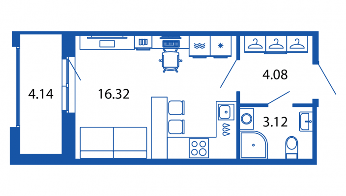 Квартира-студия, 23.52 м² - планировка, фото №1