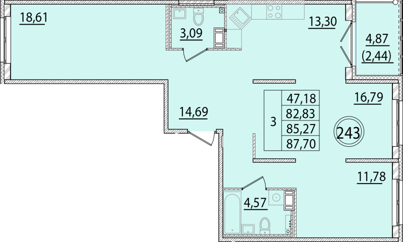 3-комнатная квартира, 82.83 м² в ЖК "Образцовый квартал 15" - планировка, фото №1