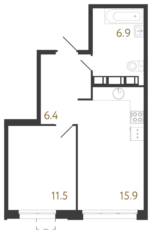 2-комнатная (Евро) квартира, 40.7 м² в ЖК "Струны" - планировка, фото №1