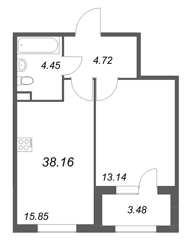 2-комнатная (Евро) квартира, 38.16 м² в ЖК "Дубровский" - планировка, фото №1