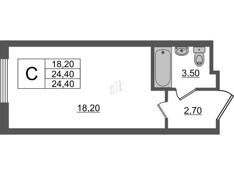 Квартира-студия, 24.4 м² в ЖК "PROMENADE" - планировка, фото №1