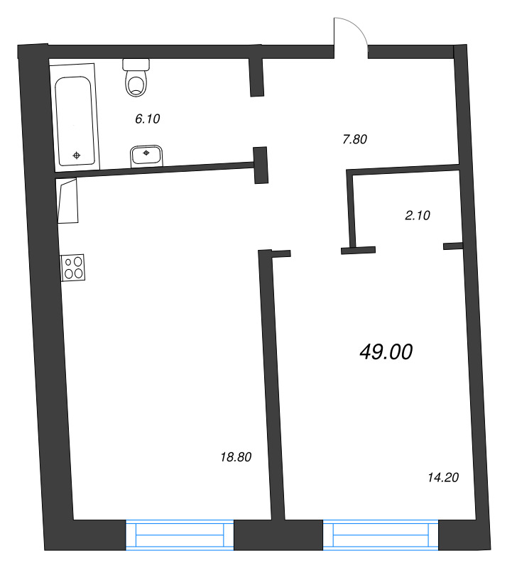 2-комнатная (Евро) квартира, 49 м² в ЖК "ЛДМ" - планировка, фото №1