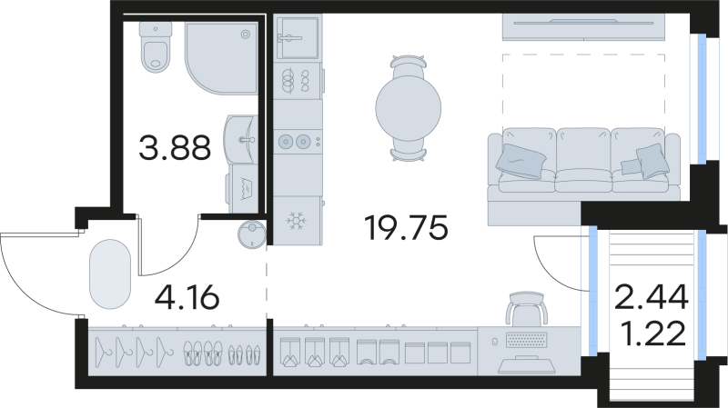 Квартира-студия, 29.01 м² в ЖК "GloraX Парголово" - планировка, фото №1