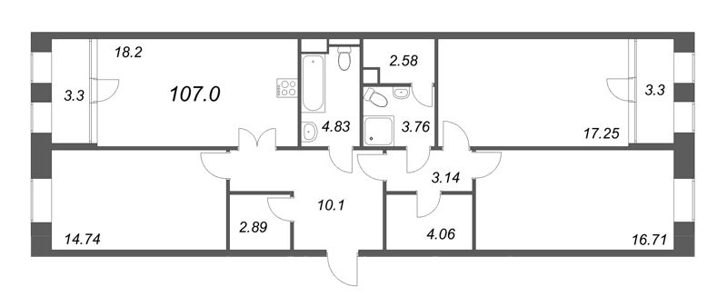 4-комнатная (Евро) квартира, 107 м² - планировка, фото №1