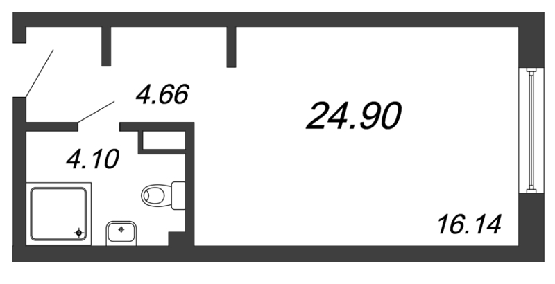 Квартира-студия, 24.9 м² - планировка, фото №1