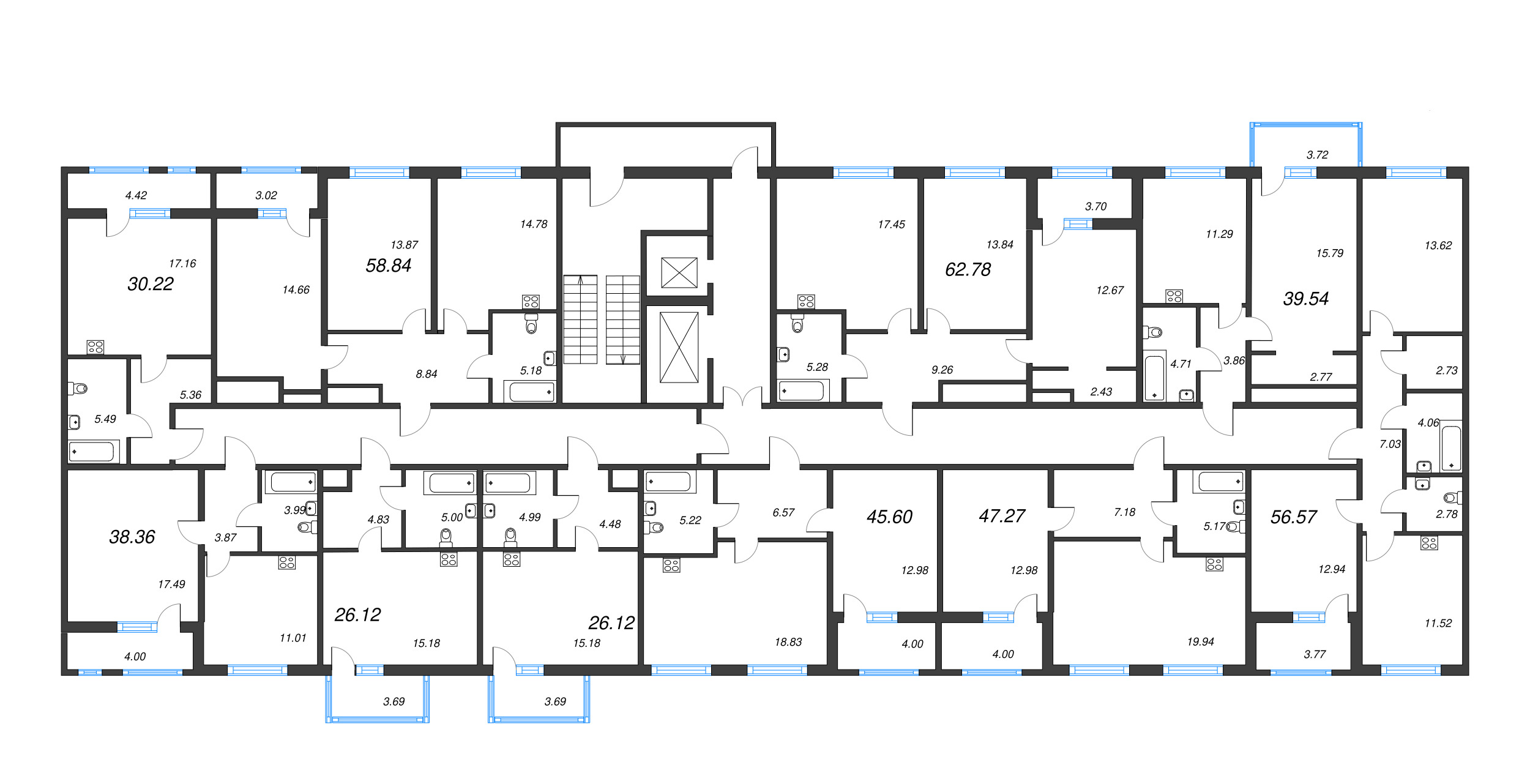 2-комнатная (Евро) квартира, 47.27 м² - планировка этажа