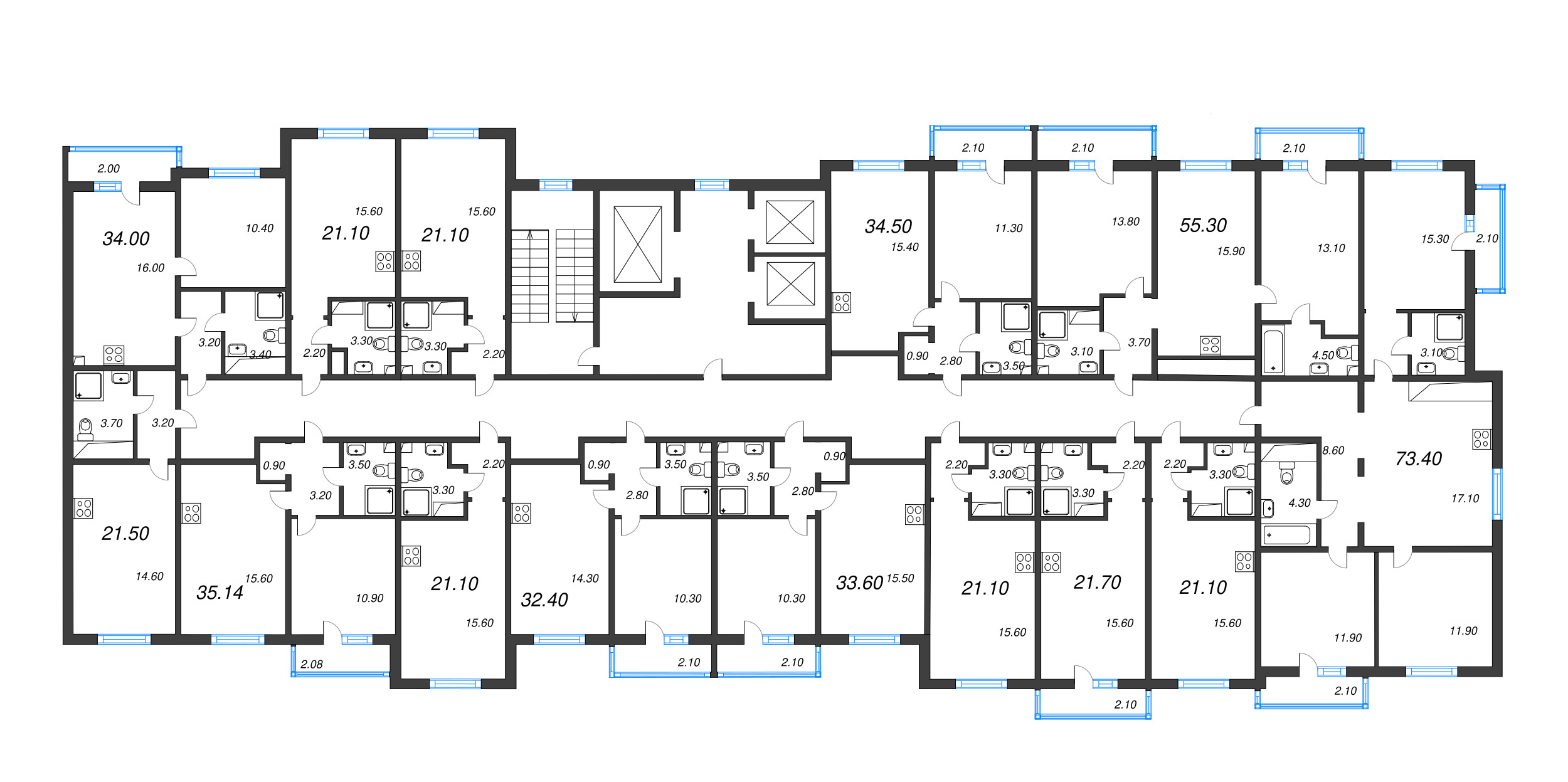1-комнатная квартира, 32.4 м² в ЖК "Дыбенко Парк" - планировка этажа