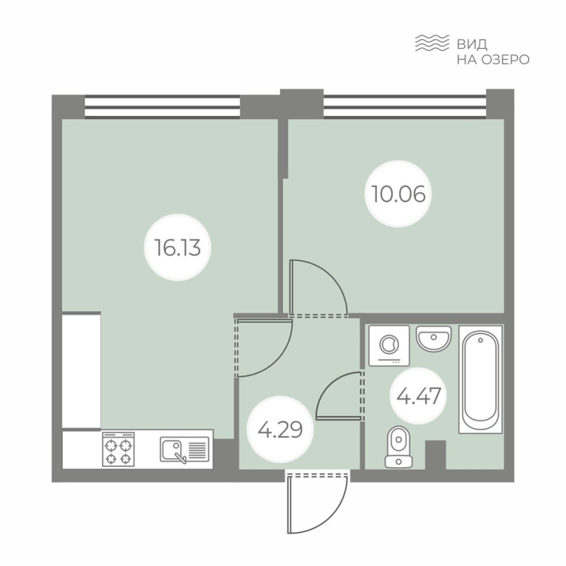 2-комнатная (Евро) квартира, 34.95 м² в ЖК "БФА в Озерках" - планировка, фото №1