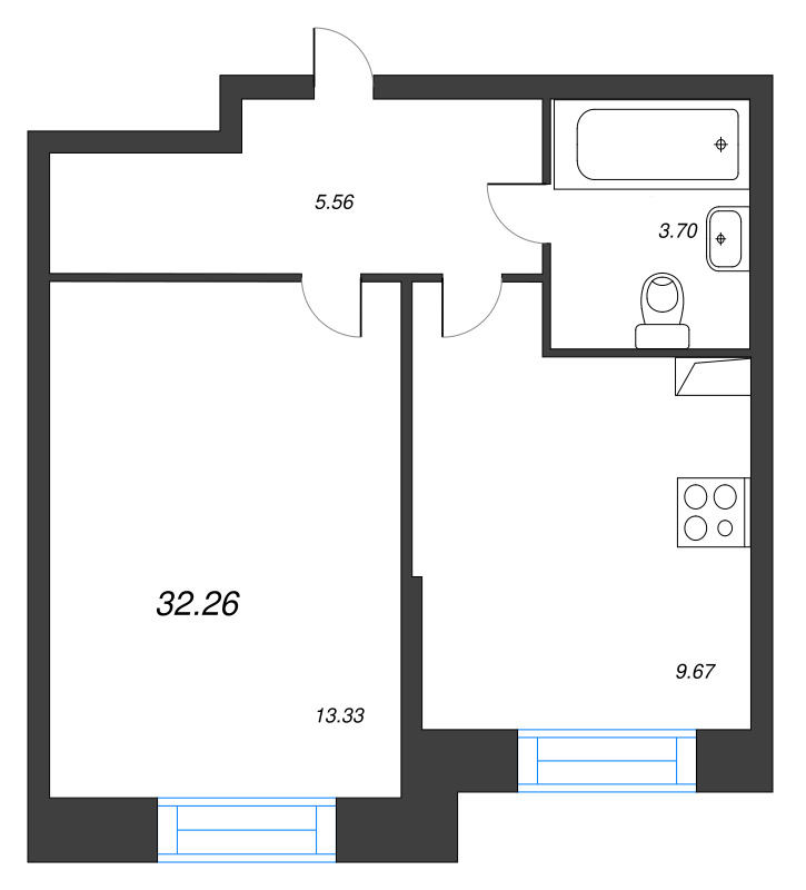 1-комнатная квартира, 32.26 м² в ЖК "Аквилон Stories" - планировка, фото №1