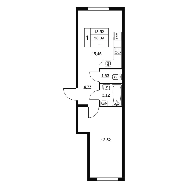 2-комнатная (Евро) квартира, 38.39 м² в ЖК "Пулковское, 34" - планировка, фото №1