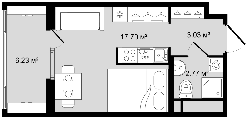 Квартира-студия, 26.62 м² в ЖК "Новгородская 8" - планировка, фото №1