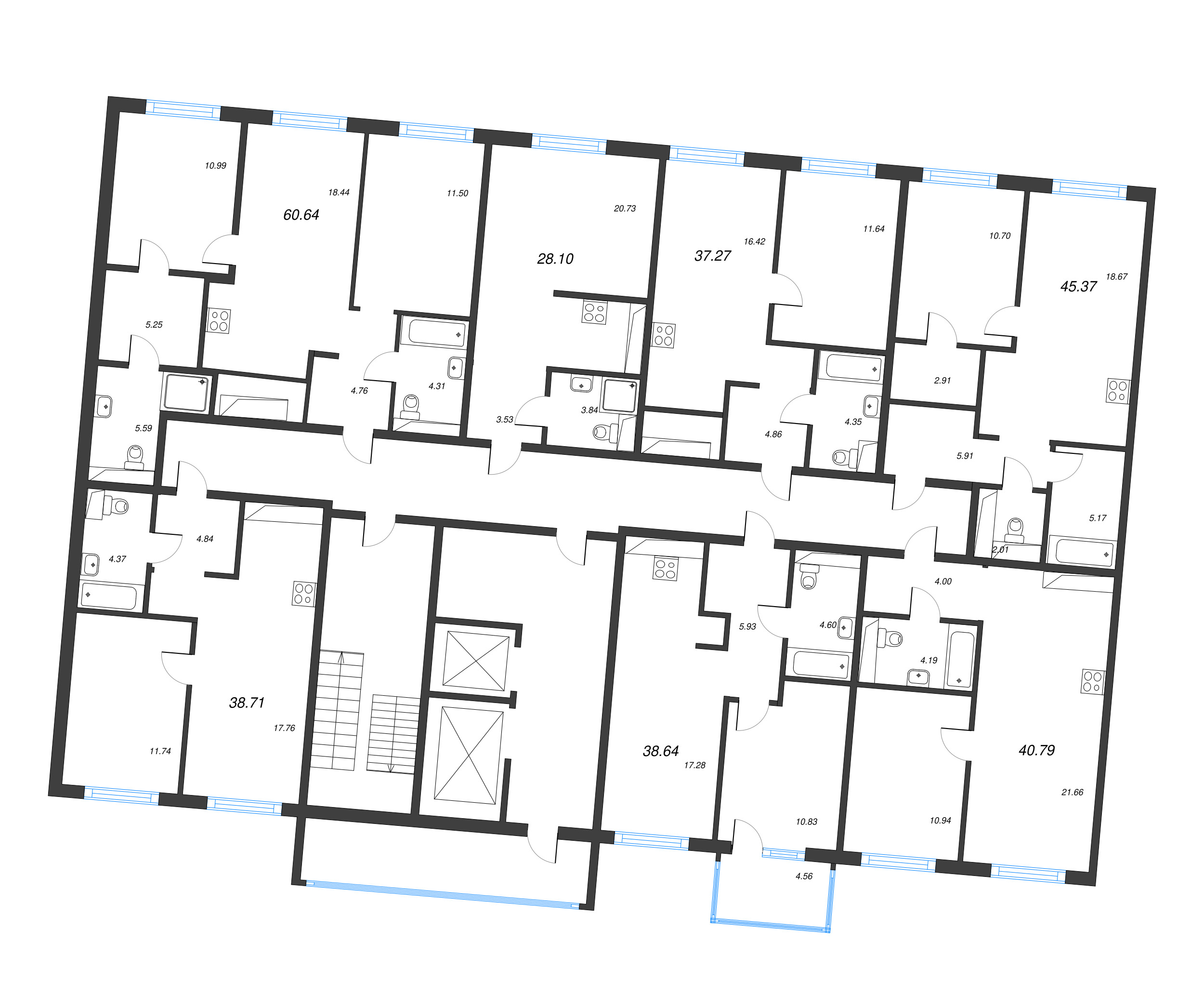 3-комнатная (Евро) квартира, 60.64 м² в ЖК "Legenda Васильевского" - планировка этажа