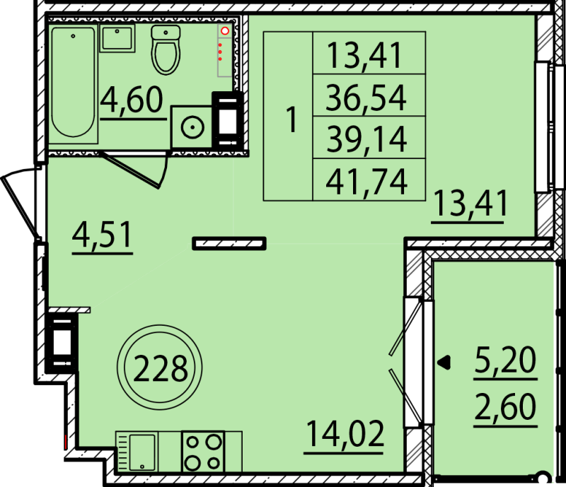 1-комнатная квартира, 36.54 м² в ЖК "Образцовый квартал 15" - планировка, фото №1