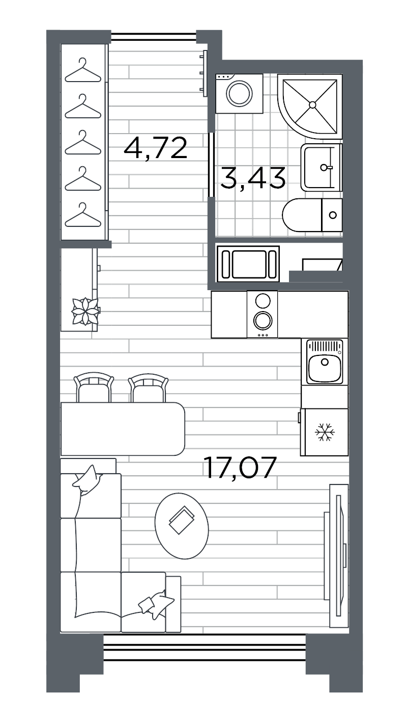 Квартира-студия, 25.22 м² - планировка, фото №1