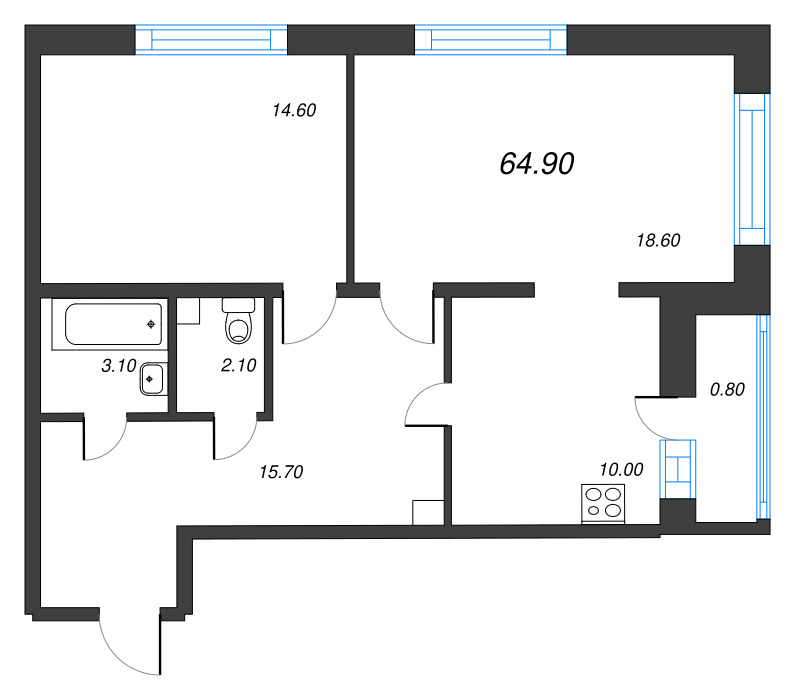 2-комнатная квартира, 65.1 м² в ЖК "Эко Квартал Гармония" - планировка, фото №1