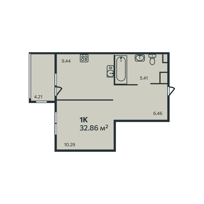 1-комнатная квартира, 32.86 м² в ЖК "Эдельвейс.Выборг" - планировка, фото №1