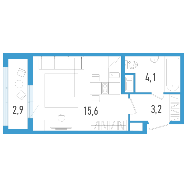 Квартира-студия, 23.8 м² в ЖК "AEROCITY" - планировка, фото №1