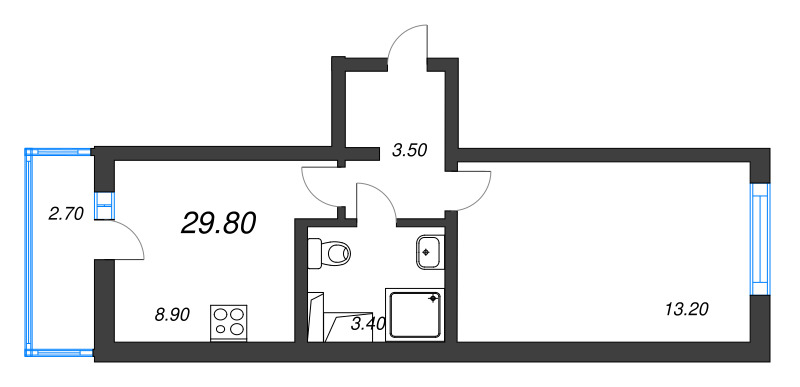 1-комнатная квартира, 29.8 м² в ЖК "Цветной город" - планировка, фото №1