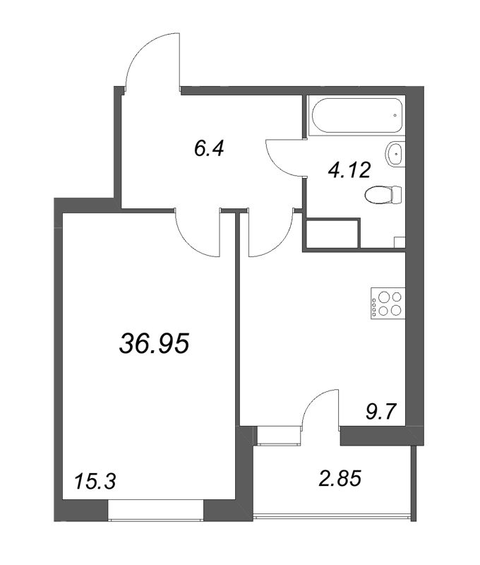 1-комнатная квартира, 36.95 м² в ЖК "Аквилон Янино" - планировка, фото №1